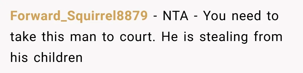 Forward_Squirrel8879 − NTA - You need to take this man to court. He is stealing from his children