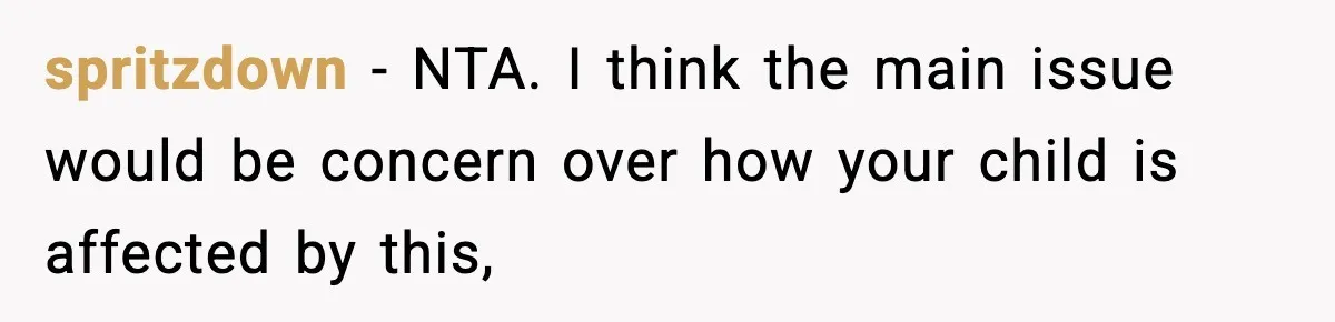 spritzdown − NTA. I think the main issue would be concern over how your child is affected by this,