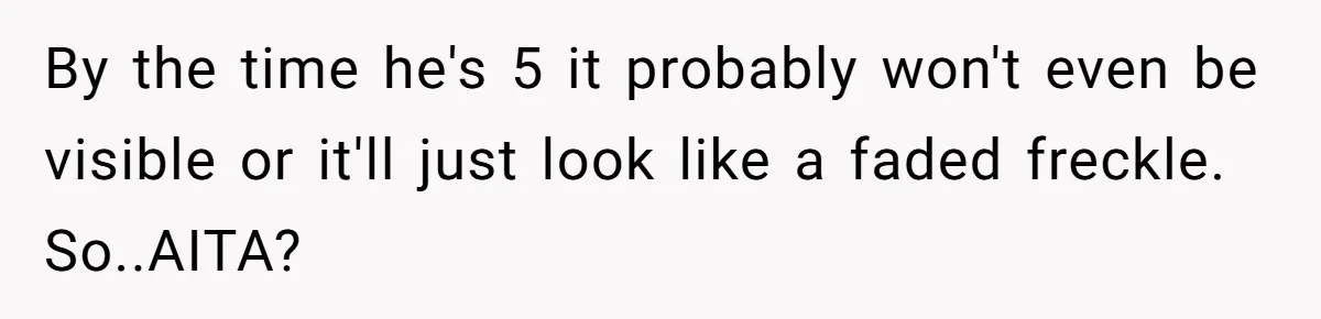 By the time he's 5 it probably won't even be visible or it'll just look like a faded freckle. So..AITA?