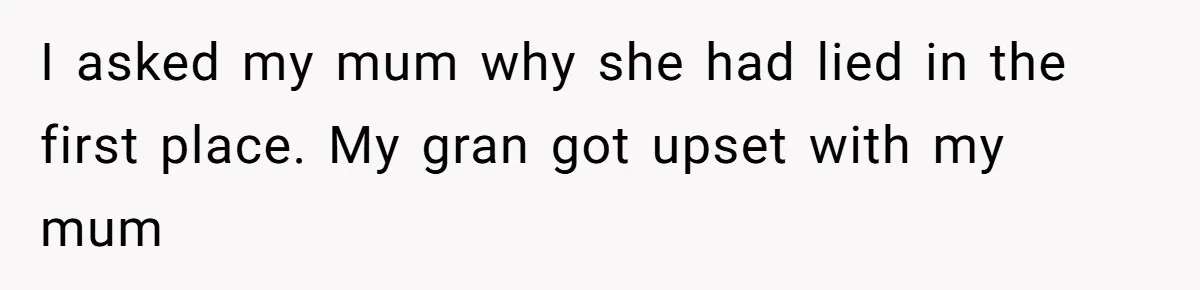 I asked my mum why she had lied in the first place. My gran got upset with my mum