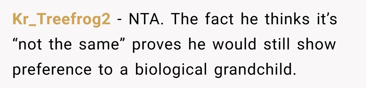 Kr_Treefrog2 − NTA. The fact he thinks it’s “not the same” proves he would still show preference to a biological grandchild.