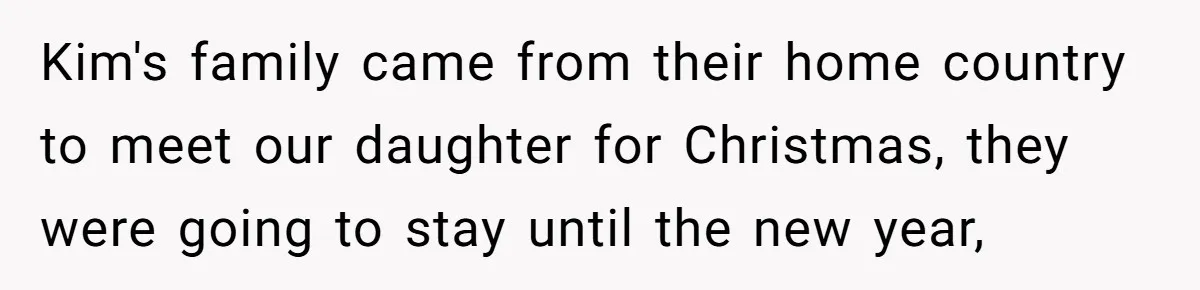 Kim's family came from their home country to meet our daughter for Christmas, they were going to stay until the new year,