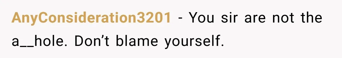 AnyConsideration3201 − You sir are not the a__hole. Don’t blame yourself.