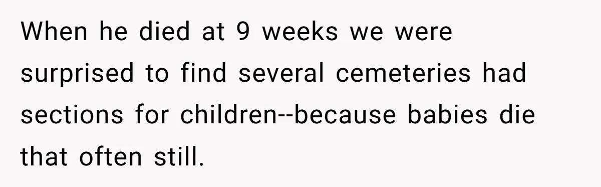 When he died at 9 weeks we were surprised to find several cemeteries had sections for children--because babies die that often still.