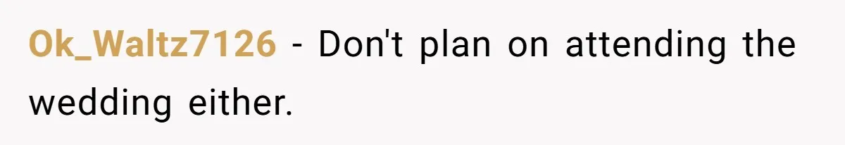 Ok_Waltz7126 − Don't plan on attending the wedding either.