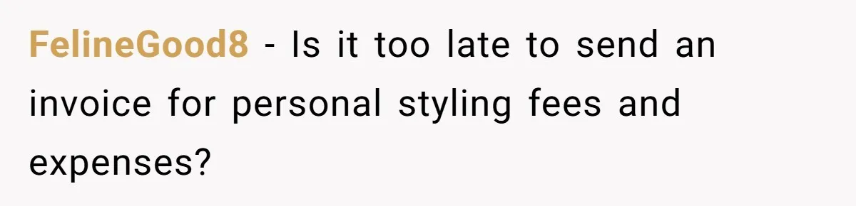 FelineGood8 − Is it too late to send an invoice for personal styling fees and expenses?