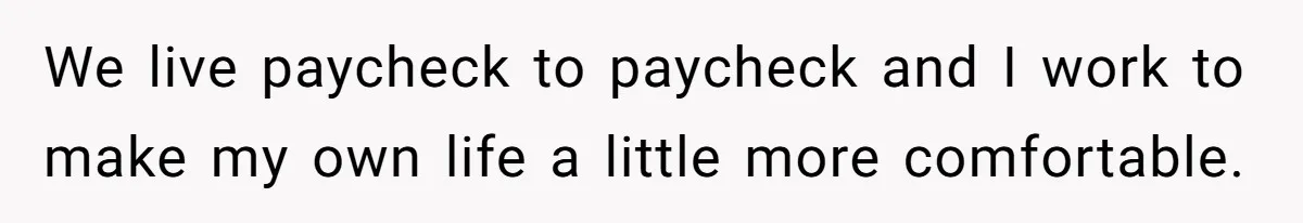We live paycheck to paycheck and I work to make my own life a little more comfortable.