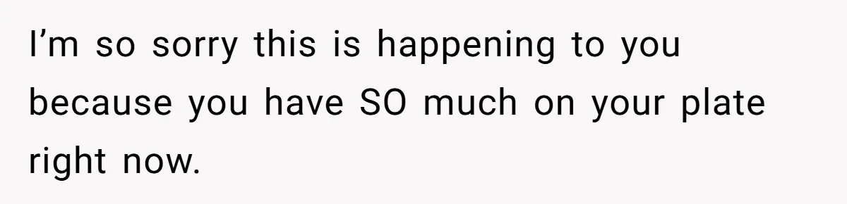 I’m so sorry this is happening to you because you have SO much on your plate right now.
