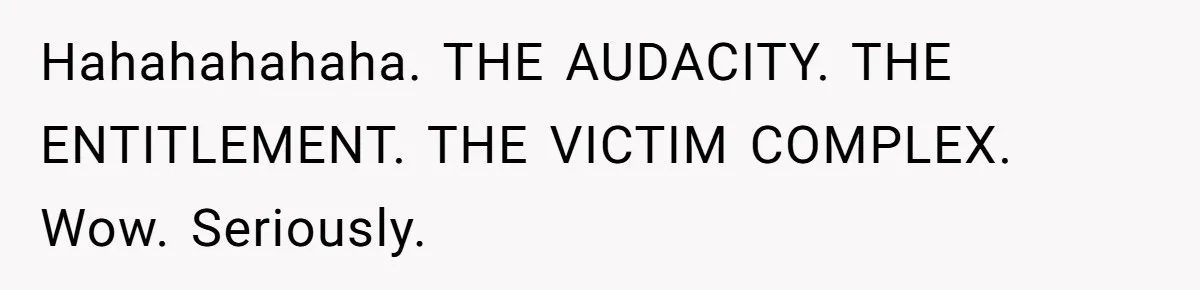 Hahahahahaha. THE AUDACITY. THE ENTITLEMENT. THE VICTIM COMPLEX. Wow. Seriously.