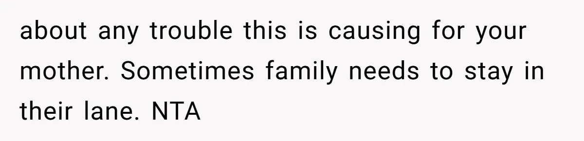 about any trouble this is causing for your mother. Sometimes family needs to stay in their lane. NTA