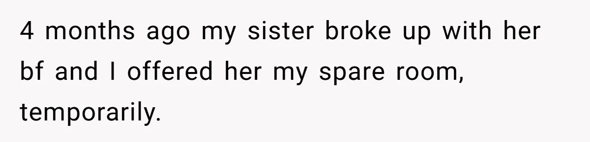 4 months ago my sister broke up with her bf and I offered her my spare room, temporarily.