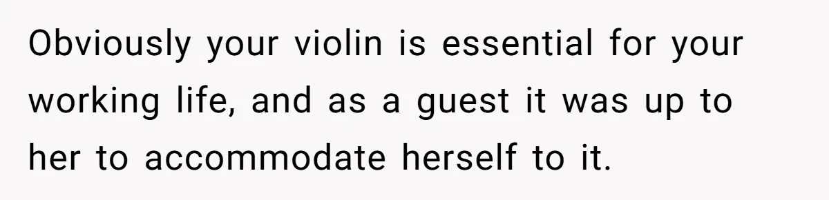Obviously your violin is essential for your working life, and as a guest it was up to her to accommodate herself to it.