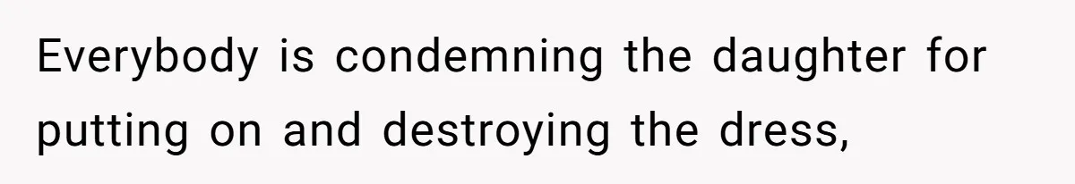 Everybody is condemning the daughter for putting on and destroying the dress,