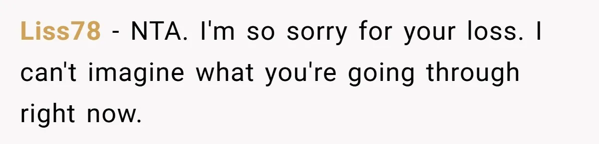 Liss78 − NTA. I'm so sorry for your loss. I can't imagine what you're going through right now.