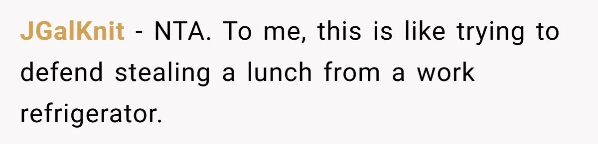 JGalKnit − NTA. To me, this is like trying to defend stealing a lunch from a work refrigerator.