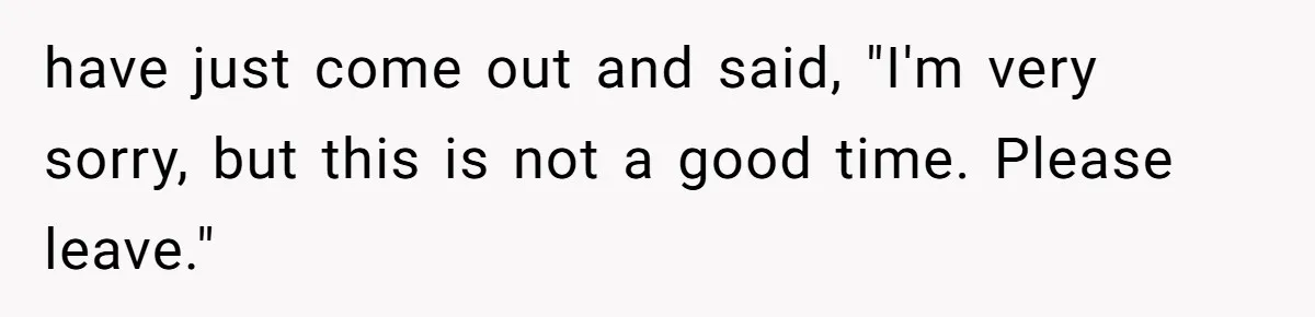 have just come out and said, "I'm very sorry, but this is not a good time. Please leave."