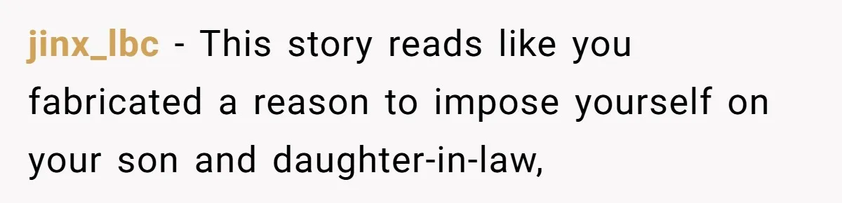 jinx_lbc − This story reads like you fabricated a reason to impose yourself on your son and daughter-in-law,