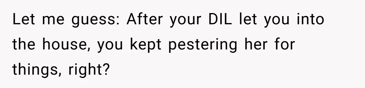 Let me guess: After your DIL let you into the house, you kept pestering her for things, right?