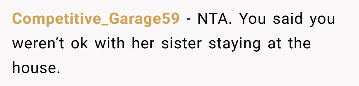 Competitive_Garage59 − NTA. You said you weren’t ok with her sister staying at the house.