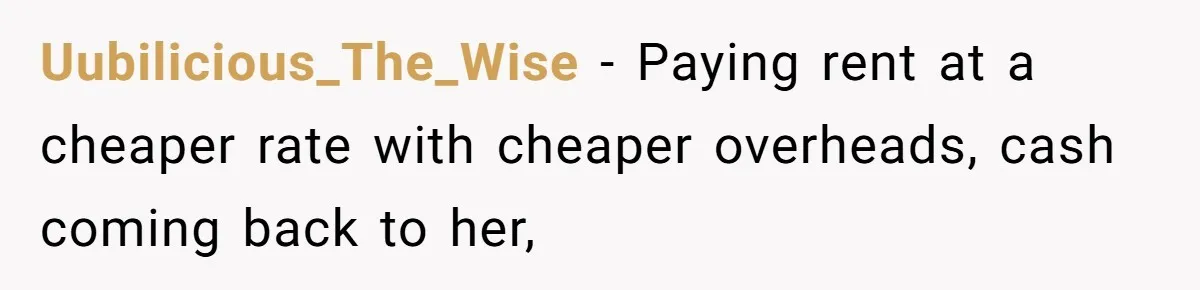 Uubilicious_The_Wise − Paying rent at a cheaper rate with cheaper overheads, cash coming back to her,