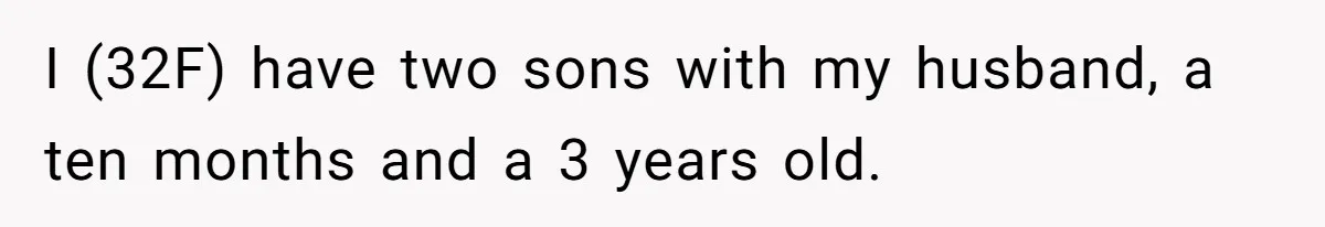 I (32F) have two sons with my husband, a ten months and a 3 years old.
