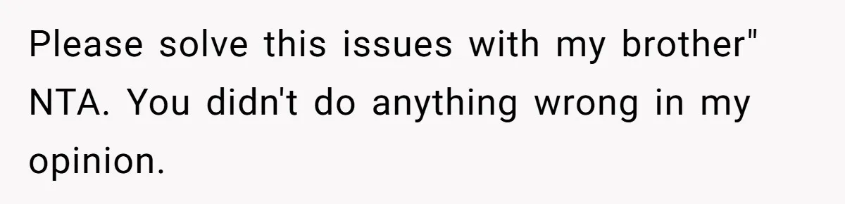 Please solve this issues with my brother" NTA. You didn't do anything wrong in my opinion.