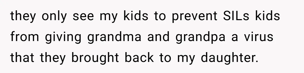 they only see my kids to prevent SILs kids from giving grandma and grandpa a virus that they brought back to my daughter.