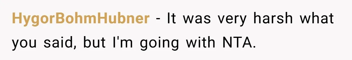 HygorBohmHubner − It was very harsh what you said, but I'm going with NTA.