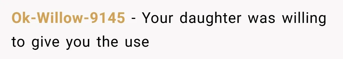 Ok-Willow-9145 − Your daughter was willing to give you the use