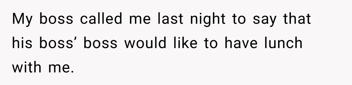 My boss called me last night to say that his boss’ boss would like to have lunch with me.
