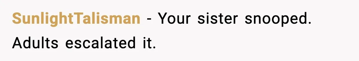 SunlightTalisman - Your sister snooped. Adults escalated it.