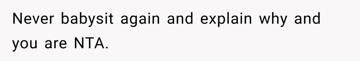 Never babysit again and explain why and you are NTA.