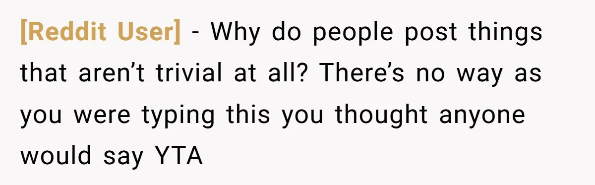 [Reddit User] − Why do people post things that aren’t trivial at all? There’s no way as you were typing this you thought anyone would say YTA