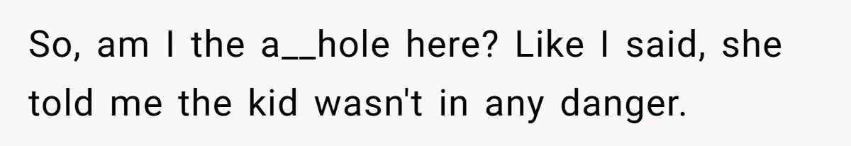 So, am I the a__hole here? Like I said, she told me the kid wasn't in any danger.