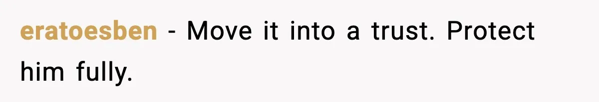 eratoesben - Move it into a trust. Protect him fully.