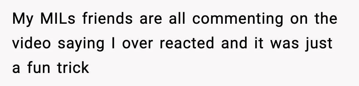 My MILs friends are all commenting on the video saying I over reacted and it was just a fun trick