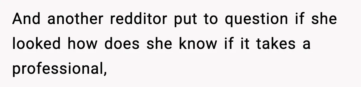 And another redditor put to question if she looked how does she know if it takes a professional,