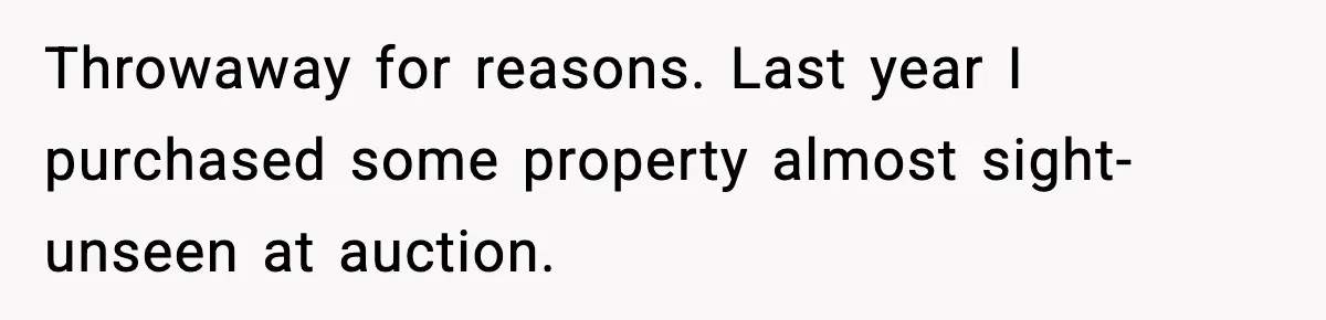 Throwaway for reasons. Last year I purchased some property almost sight-unseen at auction.
