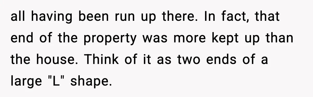 all having been run up there. In fact, that end of the property was more kept up than the house. Think of it as two ends of a large "L"...