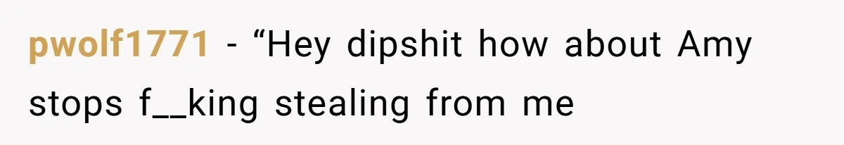 pwolf1771 − “Hey dipshit how about Amy stops f__king stealing from me
