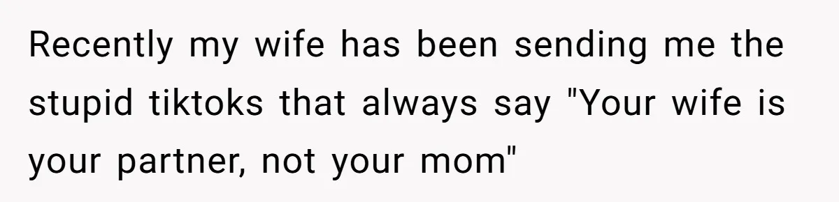 Recently my wife has been sending me the stupid tiktoks that always say "Your wife is your partner, not your mom"