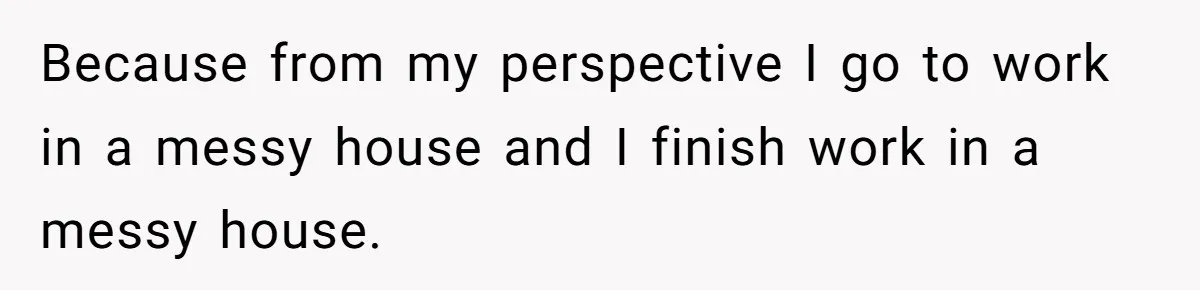 Because from my perspective I go to work in a messy house and I finish work in a messy house.
