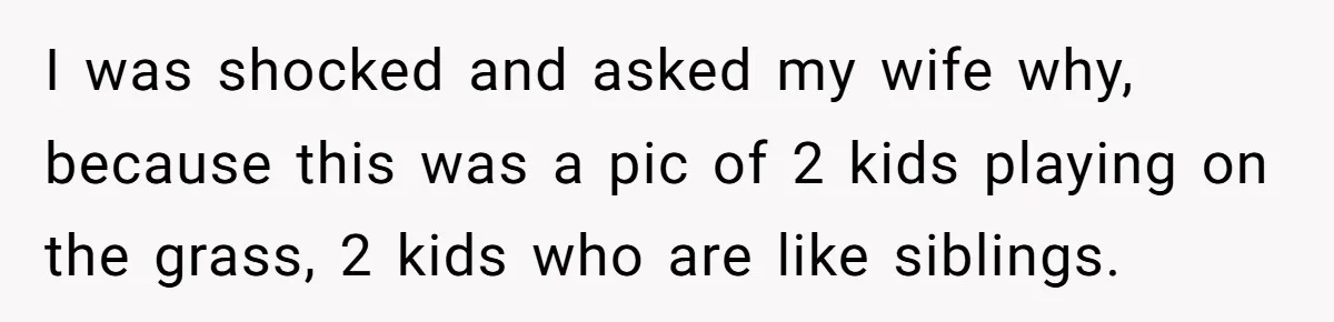 I was shocked and asked my wife why, because this was a pic of 2 kids playing on the grass, 2 kids who are like siblings.