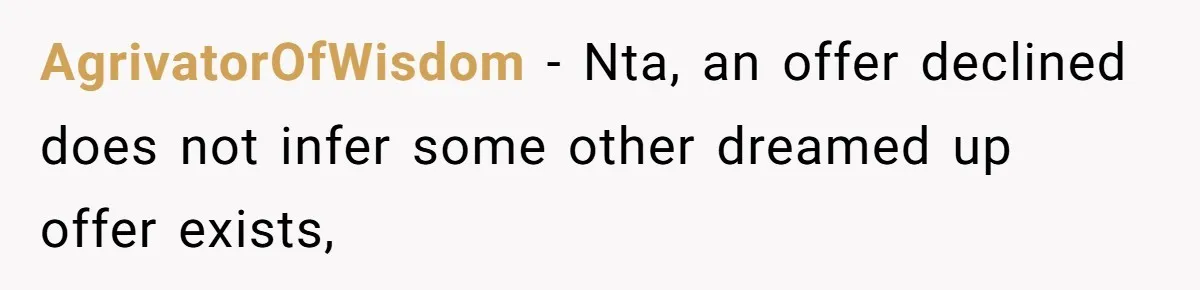 AgrivatorOfWisdom − Nta, an offer declined does not infer some other dreamed up offer exists,