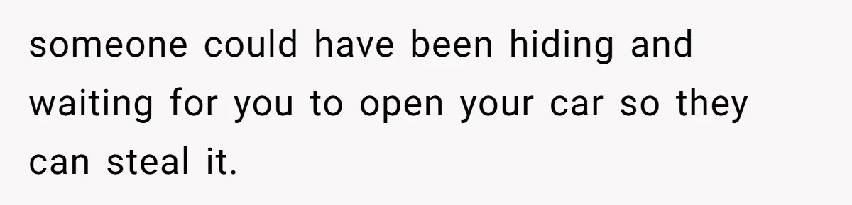 someone could have been hiding and waiting for you to open your car so they can steal it.