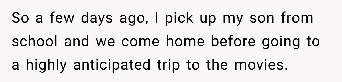 So a few days ago, I pick up my son from school and we come home before going to a highly anticipated trip to the movies.