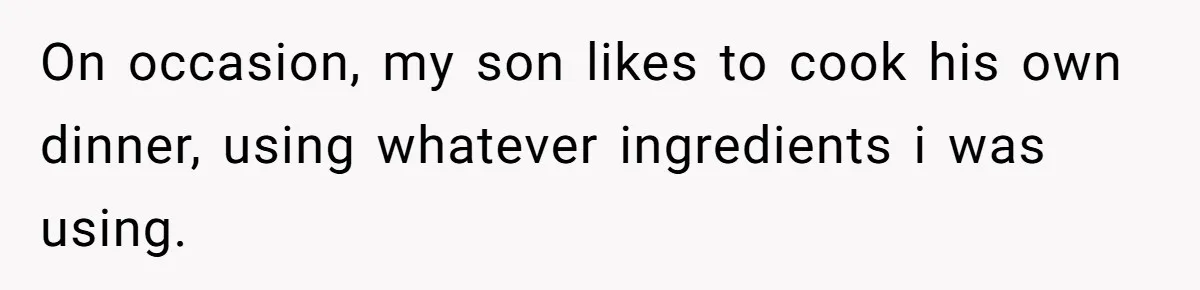 On occasion, my son likes to cook his own dinner, using whatever ingredients i was using.