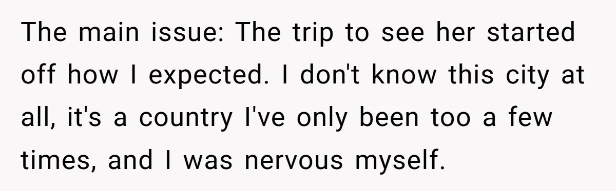 The main issue: The trip to see her started off how I expected. I don't know this city at all, it's a country I've only been too a few times,...