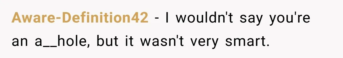 Aware-Definition42 − I wouldn't say you're an a__hole, but it wasn't very smart.