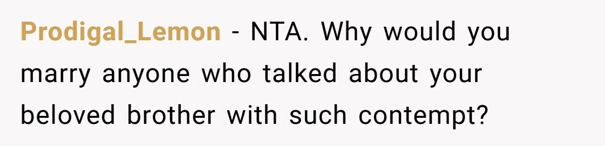 Prodigal_Lemon − NTA. Why would you marry anyone who talked about your beloved brother with such contempt?
